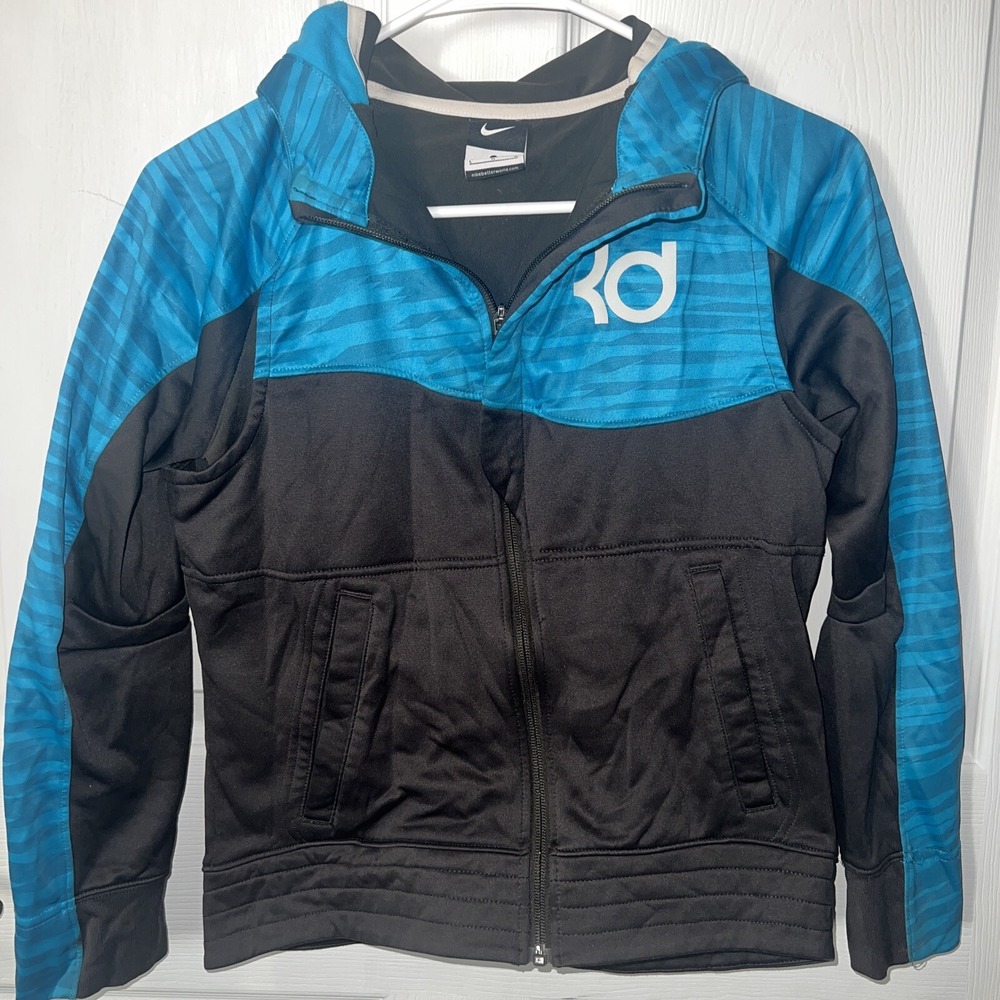 Nike KD Therma Fit Vented Juniors Athletic Hoodie Jacket Blue Black Size Large